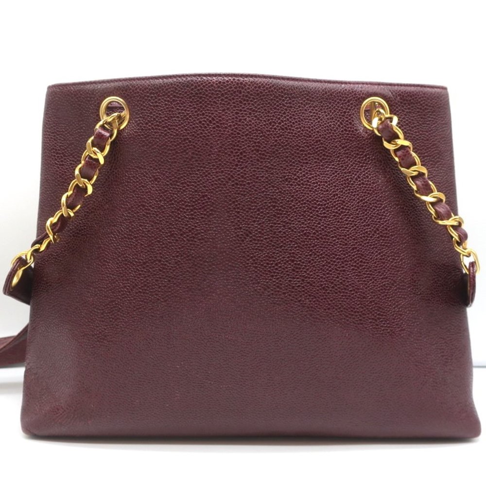 VINTAGE CHANEL 1990S CC FRONT POCKET TOTE BORDEAUX CAVIAR LEATHER SHOULDER BAG - Picture 6 of 12